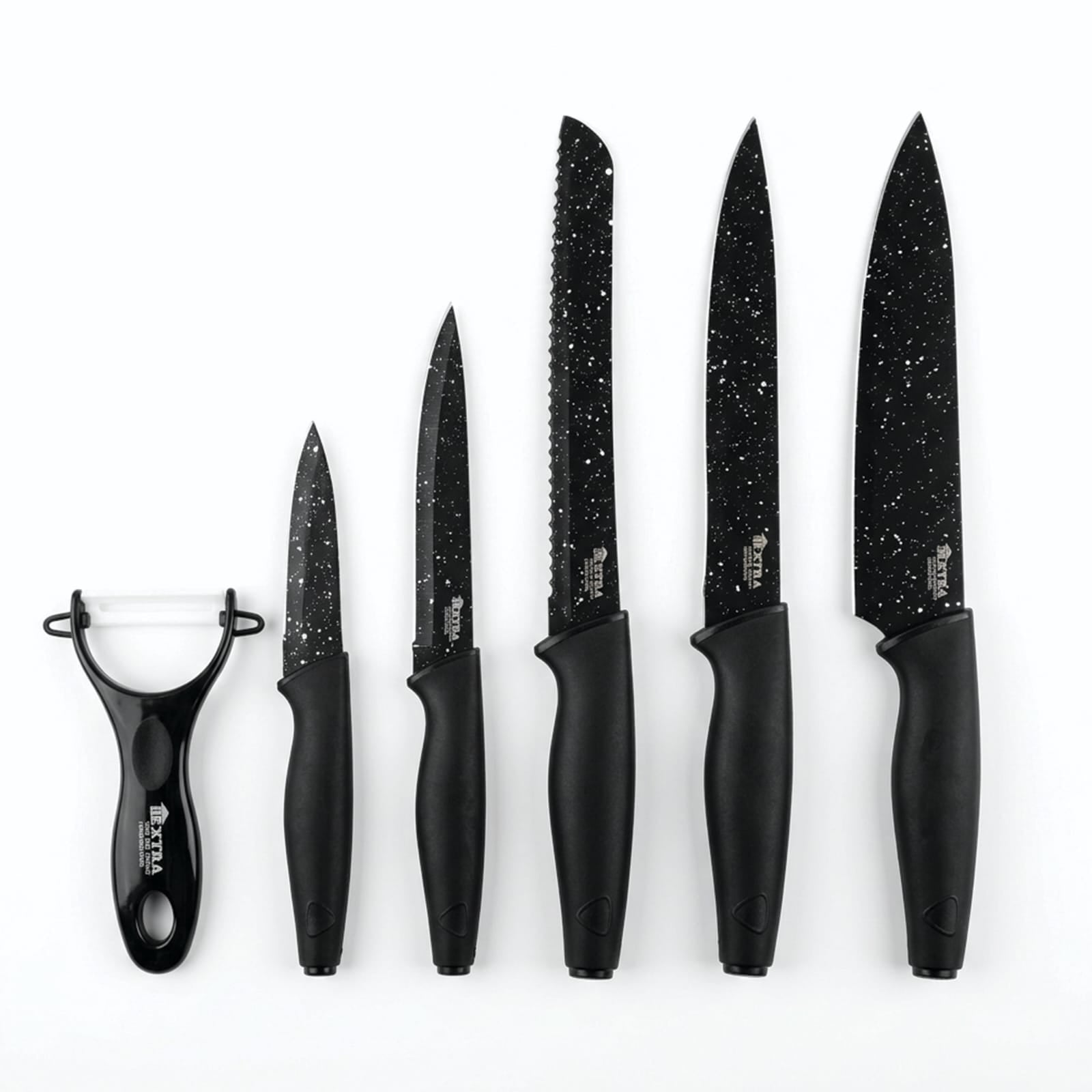 Premium 6-Piece Granite Coated Kitchen Knife Set with Peeler | Ultra Sharp Non-Stick Blades | All-in-One Kitchen Knife Set With Stainless Steel Blades for Home & Professional Use