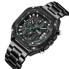 MEGIR 2217 Luxury Square Dial Chronograph Watch for Men – Stainless Steel Strap Quartz Wristwatch with Luminous Hands, Auto Date Calendar, Waterproof Business & Sport Watch