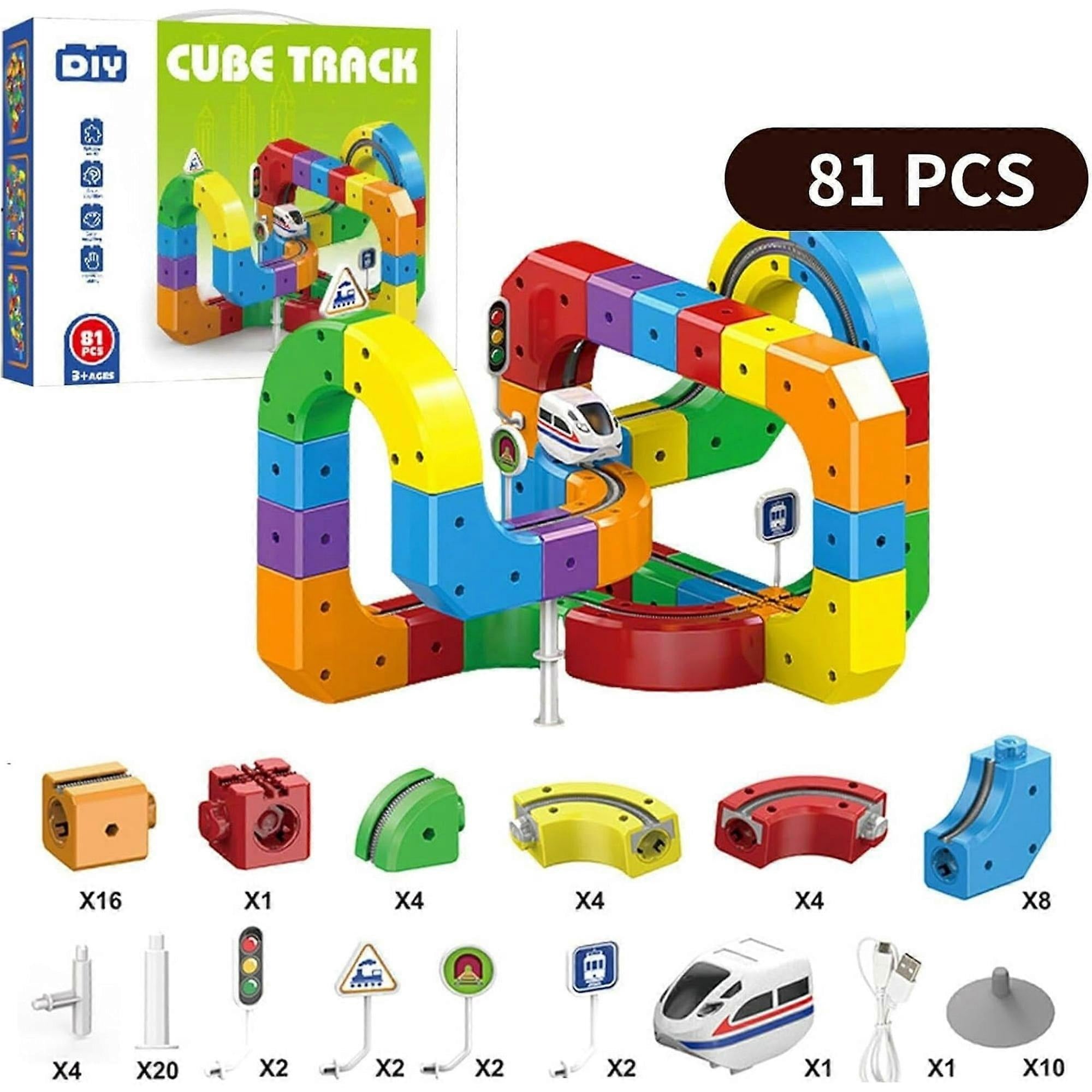 Multi-Functional 81PCS Building Block Train Track Set – 3D DIY Flexible Railway Track with Electric Train Car for Kids , Reduce Screen Time , Educational Toy